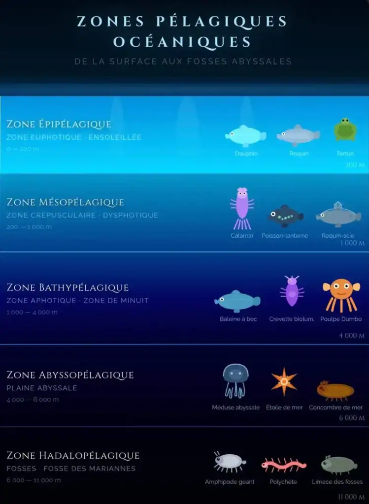 Schéma zones péalgiques océaniques habitat poulpe dumbo